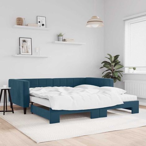 Tagesbett Ausziehbar mit Matratzen Blau 100x200 cm Samt