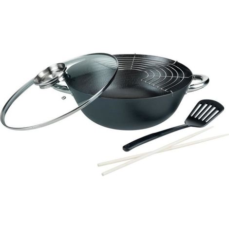 Wok multifonction 5 pieces - GSW - 860956 - Fonte d'acier - 32 cm - Tous feux dont induction (1/5)