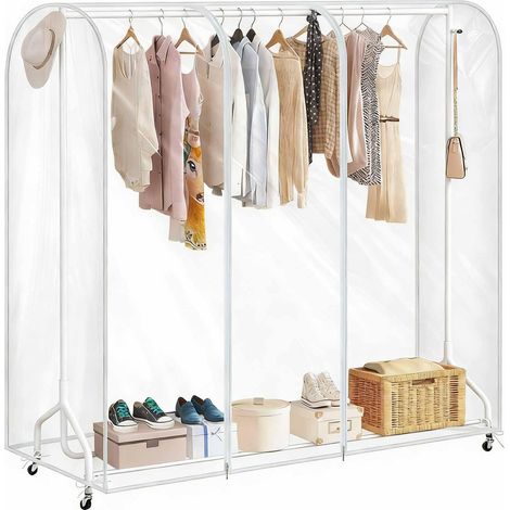 Grande Housse de Protection pour Portant à Vêtements, Plastique Waterproof Transparent, Ouverture et Fermeture Faciles (120X50X150CM) (1/5)