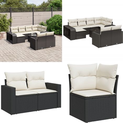 11-tlg. Garten-Sofagarnitur mit Kissen Schwarz Poly Rattan - Gartenmöbel - Outdoor Möbel - Lounge Set - Rattan Gartenset - Esstisch - Home & Living (1/5)