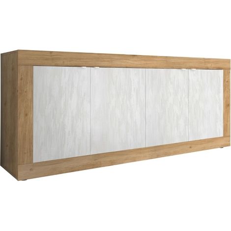 Buffet 4 portes aspect bois finition Cadiz façades blanc texturées - OTELLO (1/5)