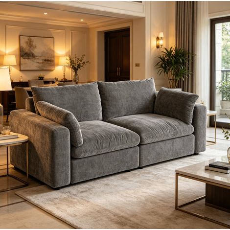 Canapé 2 places en chenille gris, 180 x 91 x 83 cm, OKWISH (1/4)