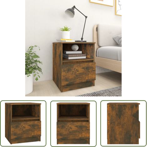 SKM Table de chevet Chêne fumé 40x40x50 cm Bois d'ingénierie (1/5)