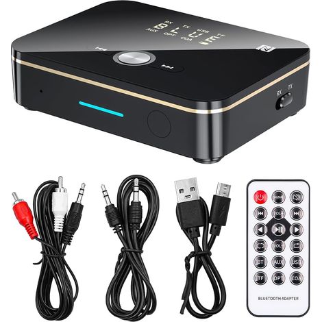 Adaptateur Bluetooth 2-en-1 5.0 Émetteur et Récepteur Portable et Rechargeable Six Interfaces AUX RCA Numérique Optique/Coaxial USB/TF Prise en Charge NFC avec Télécommande (1/5)