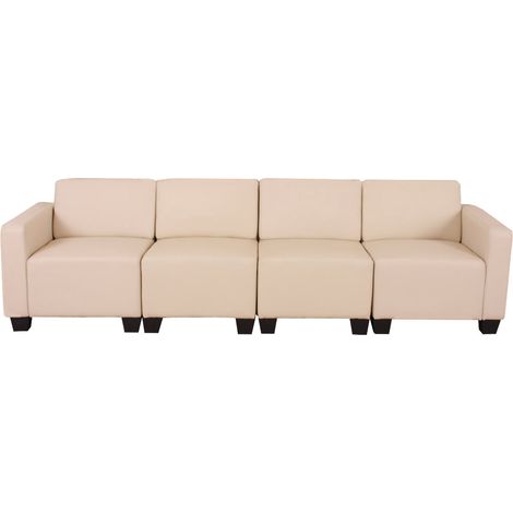 [JAMAIS UTILISÉ] Canapé 4 places lounge/salon Lyon, système modulaire, simili-cuir, crème (1/5)