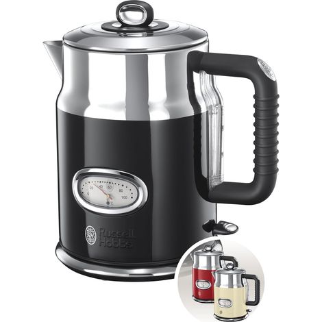 Bouilloire Electrique (Design Vintage Premium) Retro Noire (1,7L, 2400W, Ebullition Rapide, Jauge Température Rétro,Marqueurs 1-2-3 tasses,Ecoulement,Couvercle Amovible) 21671-70 (1/5)