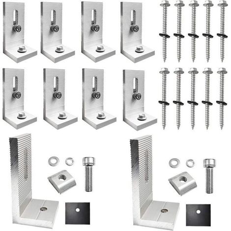 10 Pièces Ensemble Equerre Metal Fixation, 90° Equerre Fixation Panneaux Solaires, équerre étagère Photovoltaïque de Type L, pour Installation de Panneaux Solaires (1/5)