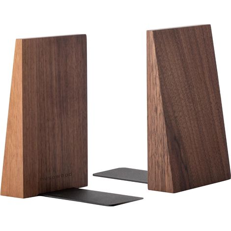 Serre-livres en bois de noyer épais pour livres lourds, serre-livres décoratifs créatifs pour étagères, serre-livres antidérapants, 2 pièces, couleur Noix (1/5)