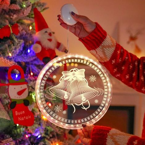 Guirlande lumineuse de Noël à suspendre pour fenêtre, panneau lumineux « Joyeux Noël » pour décoration murale, décoration murale pour porte vitrée intérieure (cloche, 24 cm) (1/5)