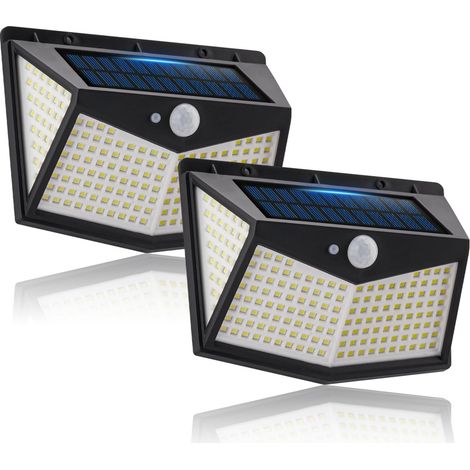 Set mit 2 Solar-Außenleuchten mit 212 LEDs, Reflektor und 3 Beleuchtungsmodi, Bewegungsmelder-Wandleuchten für Terrasse und Garten