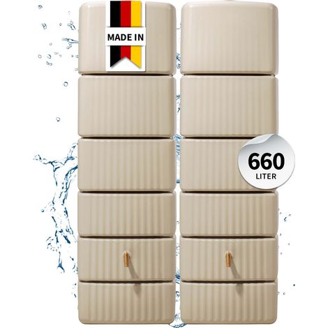 4rain SLIM Wandtank SET 660 L, sandbeige, 2x Slim 330 L, inkl. Verbinder
