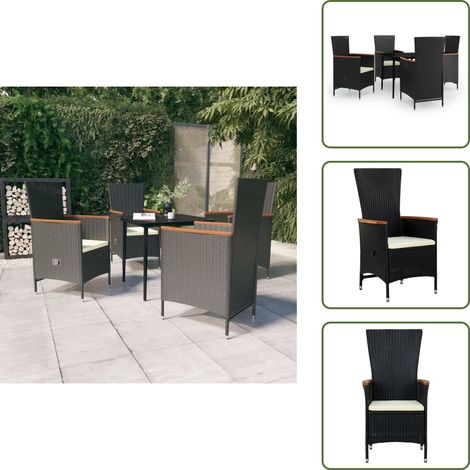 Gartenstühle - vidaXL 5-tlg. Garten-Essgruppe mit Kissen Schwarz - Gartenstuhl