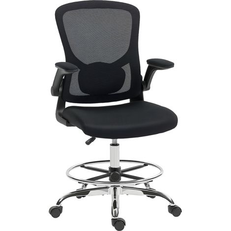 Ergonomischer Bürostuhl mit 4D-Lordosenstütze, klappbaren Armlehnen, Maße 60 x 60 x 108–132 cm, schwarz