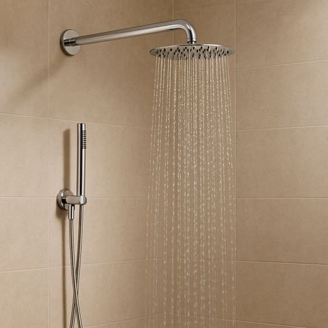 Set per doccia soffione tondo in acciaio inox 250 millimetri finitura- spazzolato - confezione 1 (1/5)