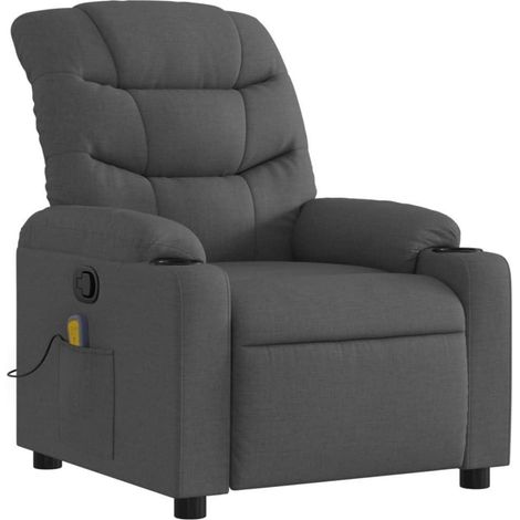Fauteuil de relaxation massant gris foncé avec porte-gobelets et fonction inclinable (1/5)