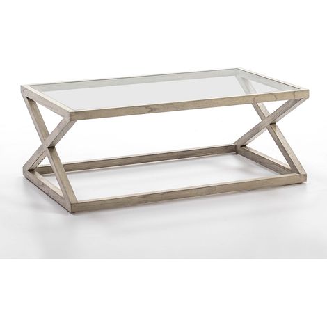 Table basse 120x70x45 Verre/Bois Voile Gris