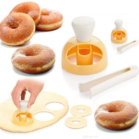 Ensemble d'emporte-pièces à beignets de 7,6 cm avec pince à tremper, en plastique antiadhésif pour préparer de délicieux beignets à la maison.