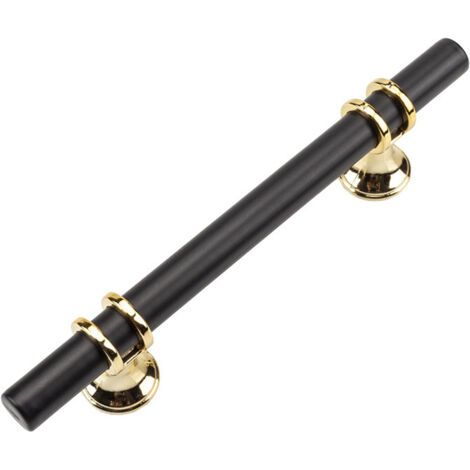 Lot de 2 Poignée de Meuble Cuisine Entraxe 96mm, Poignet de Porte Cuisine, Poignées pour Tiroir Placards , Moderne Alliage de Zinc Forme en T,Vis Noir (1/5)