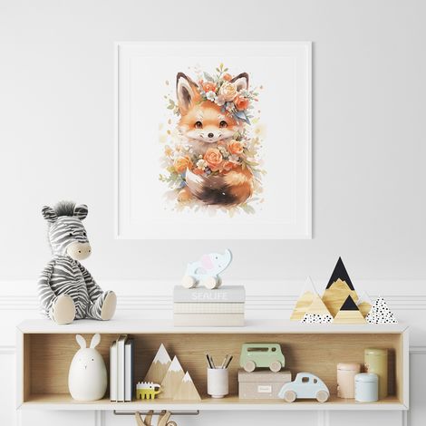 Poster / Affiche carrée Enfants - Renard fleurs - 40x40 cm (1/3)