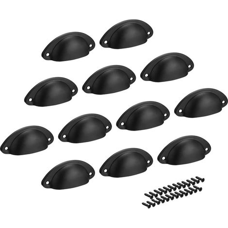 Poignées de meuble, lot de 12, poignées de cuisine, poignées de meubles, noir vintage, poignée encastrée, forme semi-circulaire (1/5)