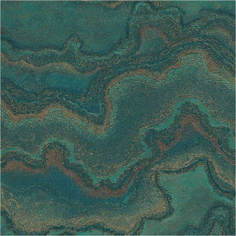 Graphic wallpaper wall Profhome 396593 hot embossed non-woven wallpaper textured in marble look and metallic effect green teal gold 5.33 m2 (1/5)
