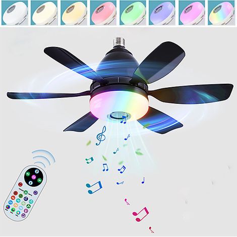 Ventilateur Plafond E27 avec Lumière LED RGB, Télécommande, Dimmable &amp Rythme Musical,Vitesse Réglable, Minuterie, 50cm, Sans Base (1/5)