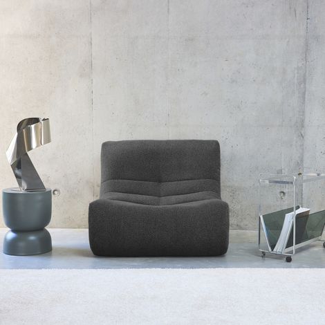 Fauteuil chauffeuse en bouclette texturée anthracite style contemporain 1 place