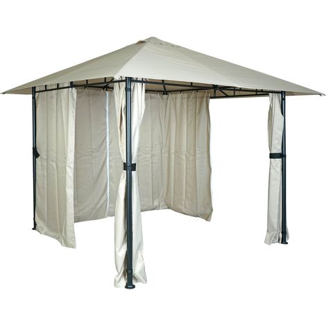 Gazebo pergola tende baldacchino moderno elegante giardino patio HHG-053 acciaio poliestere 3x3m avorio beige