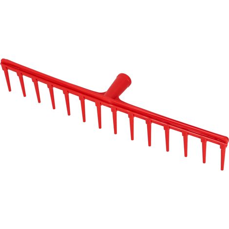 Rastrillo de jardín para césped, heno y hojas, de plástico, con mecanismo de clic, 54 cm, sin mango, color rojo. (1/5)