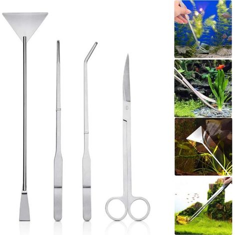 Set di attrezzi per aquascaping in acquario, set per principianti per pesci, acquari e terrari, cesoie per piante, argento, pinzette, pinze per l'alimentazione. (1/5)