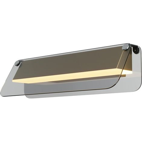 Maytoni Flat Applique murale LED intégrée moderne de 30 cm, noire et laiton, 3 000 K, 730 lm, abat-jour gris