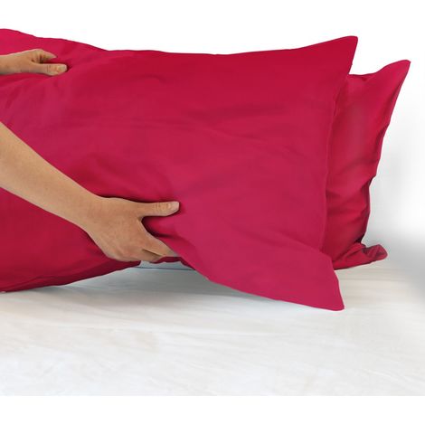 Coppia federe per Cuscino guanciale Letto 100% Cotone Made in Italy con patella interna Ciclamino - 52x80 cm