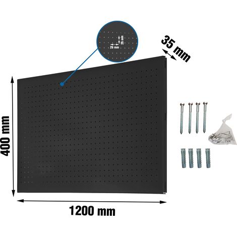 SimonRack Panneau Mural Perforé Porte-Outils avec 8 Crochets – 400x1200x35 mm – Acier Antracite – Simonwork