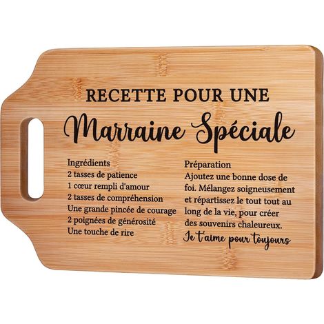 Planche à Découper Bambou - 1 Unité - Naturel et Durable - Gravure Cadeau Marraine - Cuisine et Décoration - 31x22 cm (1/5)