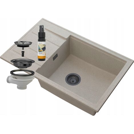 ÉVIER GRANIT BEIGE LOUIS ÉGOUTTOIR SIPHON NOIR (1/5)