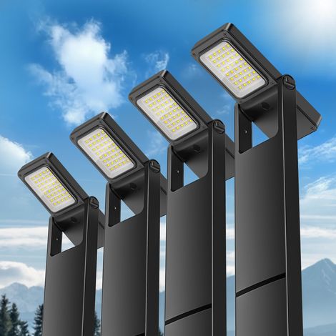 Borne Solaire Exterieur Jardin 300LM, 2200mAh Lampe Jardin Solaire, Panneau Solaire Agrandi en Silicium Polycristallin de 2,5W, Blanc Chaud Étanchéité IP65 (4 Pièces) [Classe énergétique A]