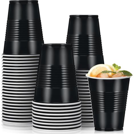 Lot de 50 Gobelets, Plastique PP, 473 ml, Noirs, Antidérapants, Empilables, pour Mariages et Fêtes (1/5)
