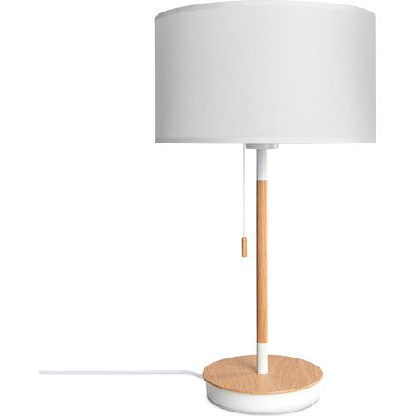 Paco Home Lampadaire Salon Abat-Jour Tissu Lampe À Poser Textile E27 Veilleuse Blanc (Ø28cm), Lampe de table - Blanc