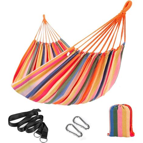 Hamac, 210 x 150 cm, double, charge 300 kg, pour terrasse, balcon, jardin, extérieur, camping, avec sac de transport, sangles et mousquetons (1/4)