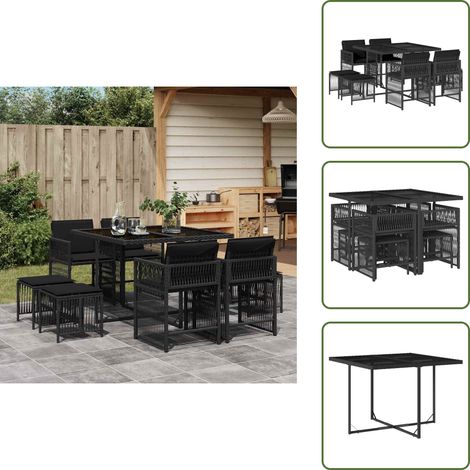 Cuscini da seduta - vidaXL Set da Pranzo da Giardino 9 pz con Cuscini Nero in Polyrattan - Cuscini da giardino