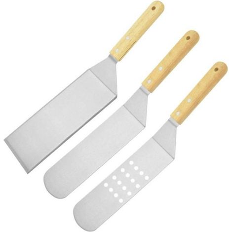 Spatule en Acier Inoxydable Robuste avec Manche en Bois Solide - Grattoir Alimentaire Professionnel pour Griller, Cuisiner (1/4)