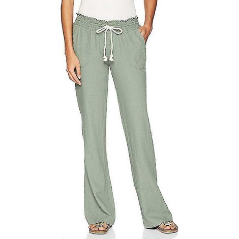 Damen-Strandhose aus Baumwoll-Leinen-Mischgewebe-S-green