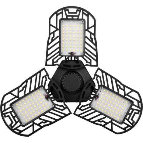 Éclairage de Garage à Coquille Noire LED 60W, Ampoule de Plafond Déformable E26 / E27 avec 3 Panneaux Réglables, pour Garage Atelier Entrepôt Sous-sol Couloir Stade(Lumière Blanche Chaude) (1/5)
