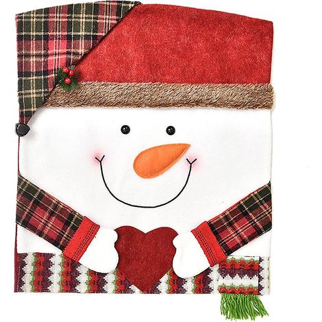 Housses de chaises de Noël lavables en lin brossé imprimé avec motif bonhomme de neige pour la décoration de salle à manger et de fêtes. (1/5)