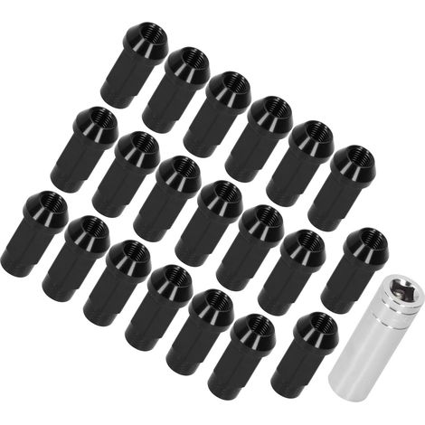 20 Stück Radmuttern, M14x1,5 Gewinde, 2 Zoll Höhe, Aluminium 7075-T6, schwarz, Durchgangsloch-Sicherheitsmuttern (1/5)