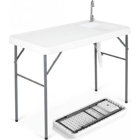 Pliage rapide, table de camping pliante avec évier, robinet rotatif 360° et tuyau d'évacuation (1/5)