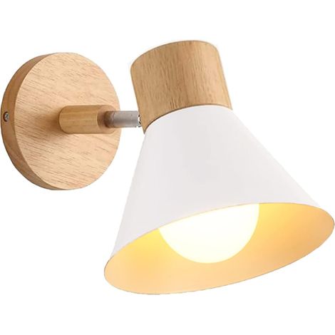 Appliques Murales Intérieur Moderne E27 Lampe Murale Industrielle Réglable Applique Murale Bois Applique Murale Décoration pour Chambre Salon Couloir Café, Ø18cm, Blanc (1/5)