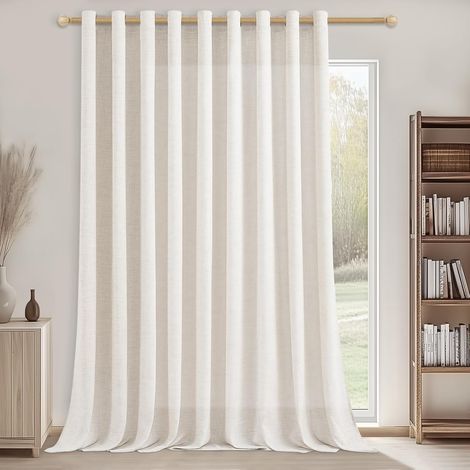 1 Pièce Rideau Voilage Effet en Lin Translucide Rideau Grande Largeur 200x240 CM pour Porte Fenetre Salon Moderne Chambre Adulte Rideaux Voilages Intérieurs à Oeillets, Ivoire Blanc (1/5)