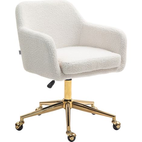 Bürostuhl, Höhenverstellbar Schreibtischstuhl, Relaxsessel mit Stahlrahmen, Drehstuhl mit Samtoptik, für Büro, Arbeitszimmer, Cremeweiß