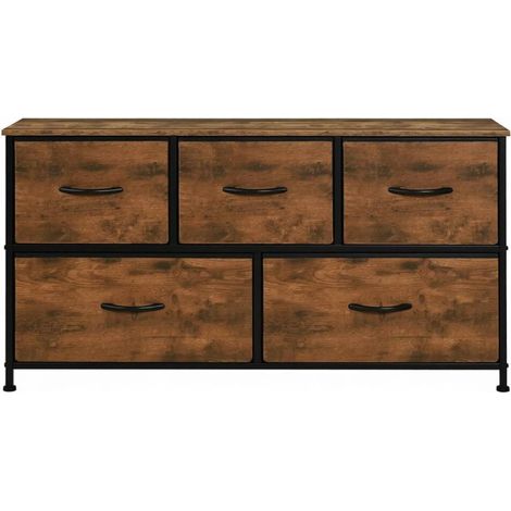 Commode gain de place 5 tiroirs style rustique 100x54x30 cm métal et tissu HOMVRA (1/5)